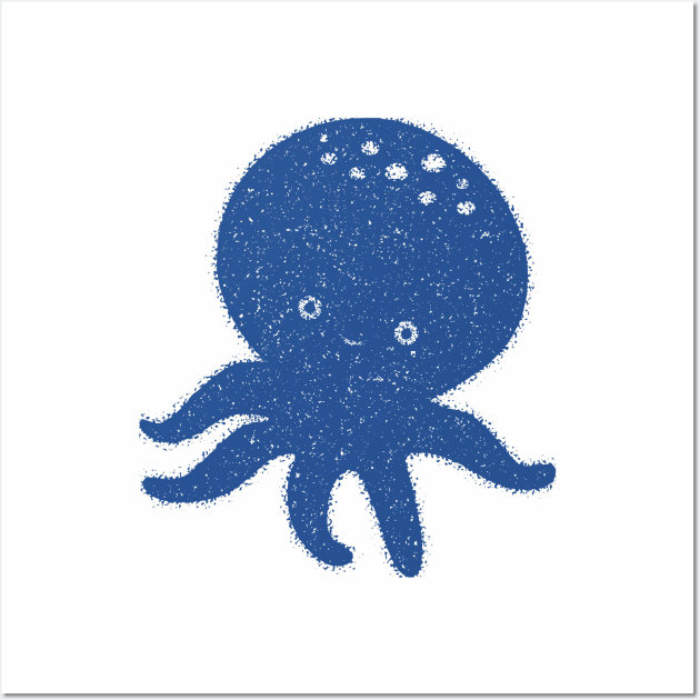 Cute Blue Octopus Drawing Wall Art by Braznyc